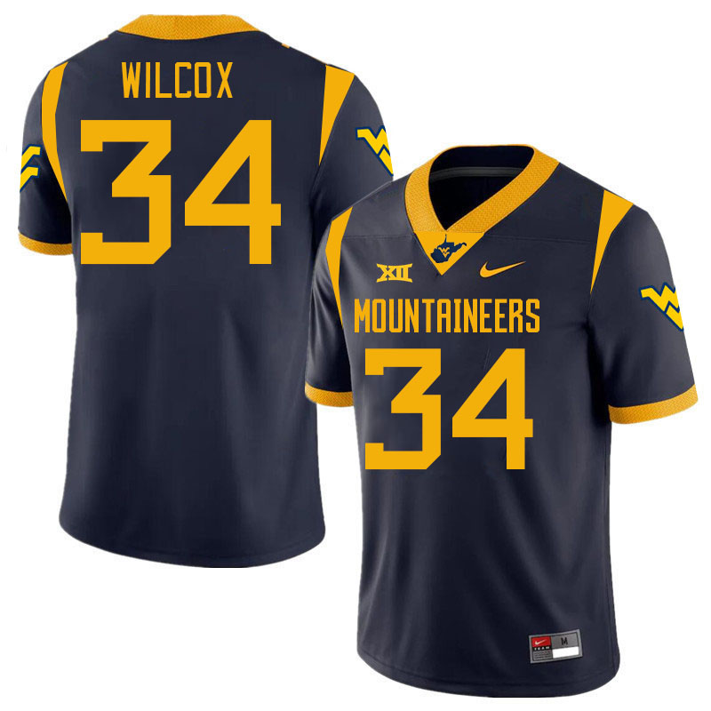 Men #34 Avery Wilcox West Virginia Mountaineers College 2024 New Uniforms Football Jerseys Stitched